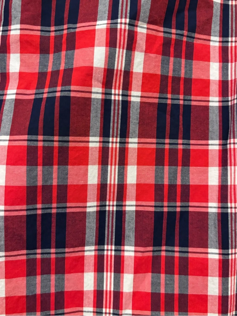 J. Crew Men's Red and Navy Plaid Short-Sleeve Button-Down Shirt